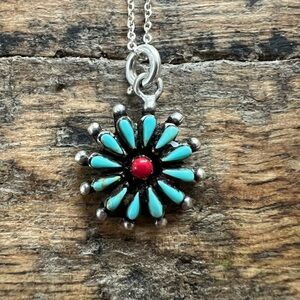 Vintage Turquoise and Sterling Silver Pendant Necklace